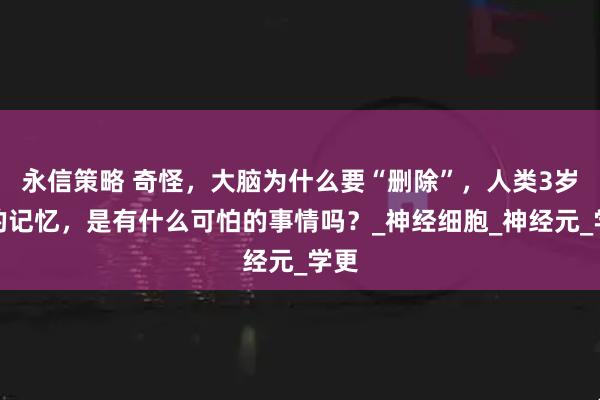 永信策略 奇怪，大脑为什么要“删除”，人类3岁前的记忆，是有什么可怕的事情吗？_神经细胞_神经元_学更